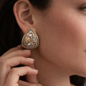 Vintage Gold Tone Teardrop Rhinestone AB Crystal Earrings